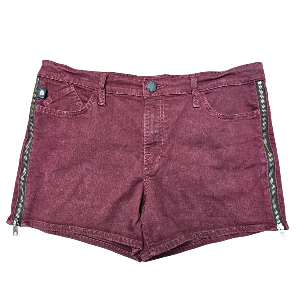Rock & Republic Kimber Shorts Womens 14 Burgundy Side Zip Moto Stretch